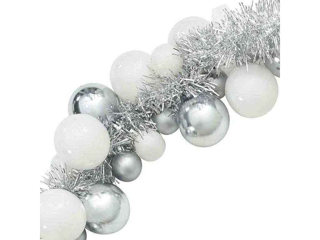 Guirlande de Boules de Noël Blanc et Argent 186 cm Polystyrène