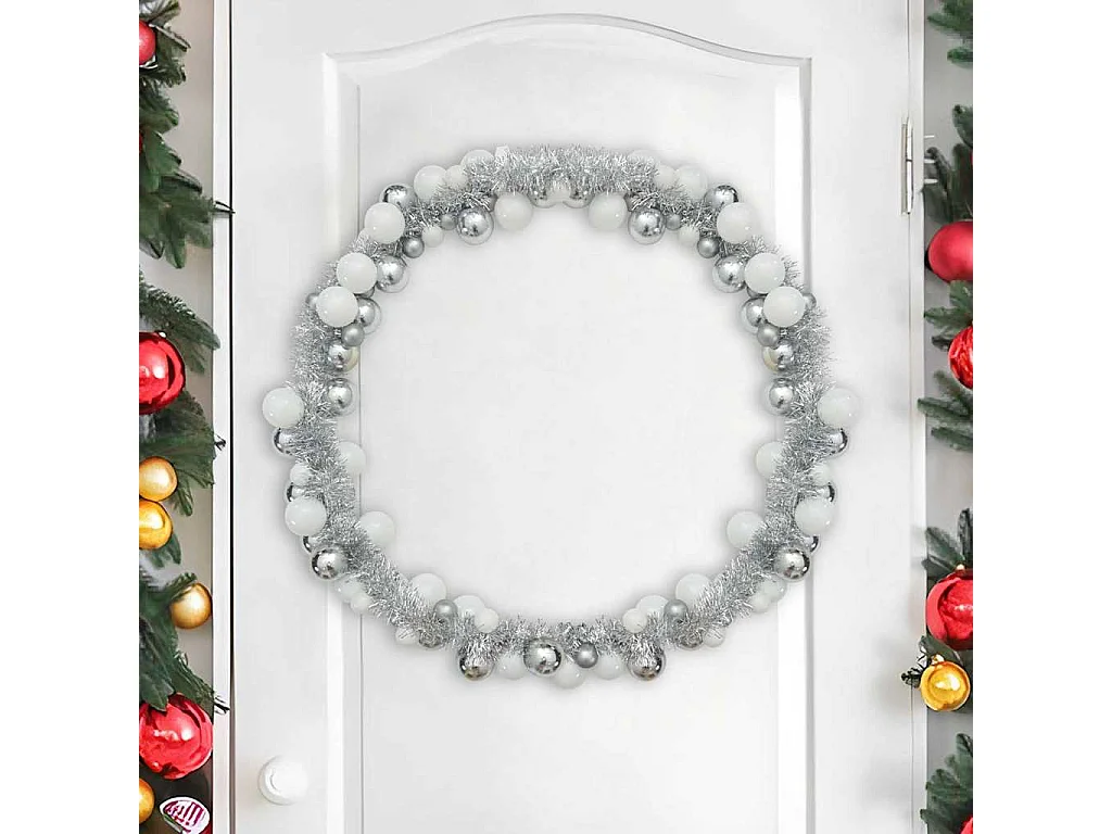 Guirlande de Boules de Noël Blanc et Argent 186 cm Polystyrène