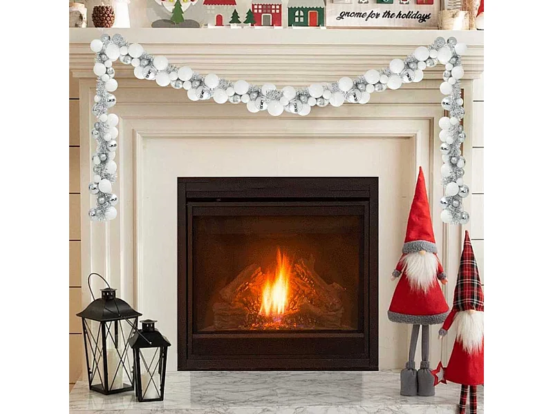 Guirlande de Boules de Noël Blanc et Argent 186 cm Polystyrène