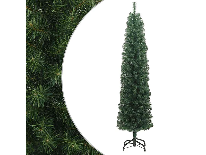 Albero di Natale artificiale sottile con supporto verde 210 cm PVC