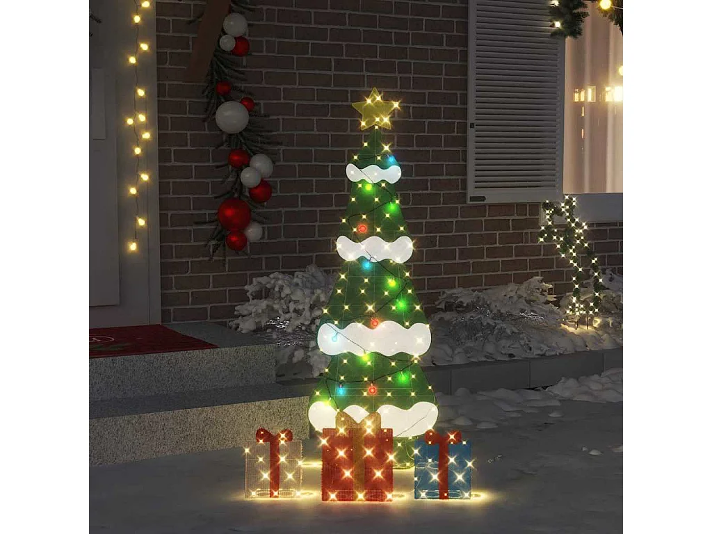 Sapin de Noël lumineux avec 3 boîtes-cadeaux 2D blanc chaud