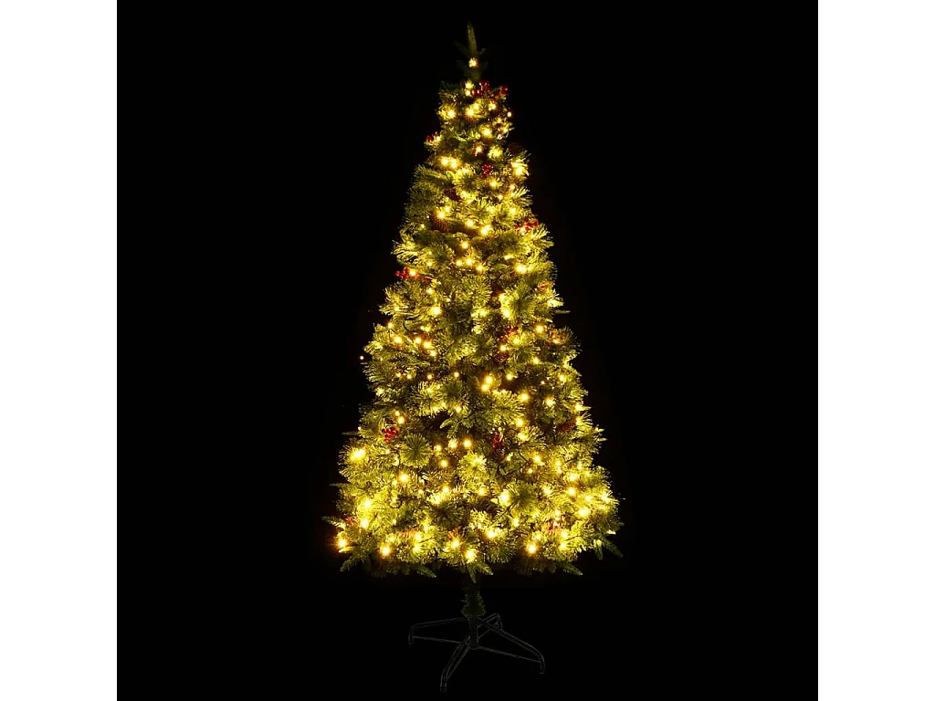 Sapin de Noël pré-éclairé et pommes de pin vert 225cm PVC et PE