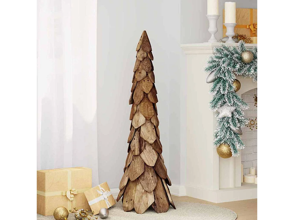 Sapin de Noël avec support Marron 110 cm Bois de teck solide