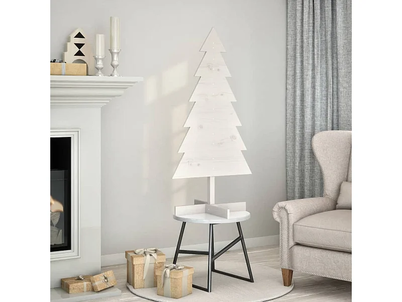 Albero di Natale in legno per decorazione bianco 120 cm pino massiccio