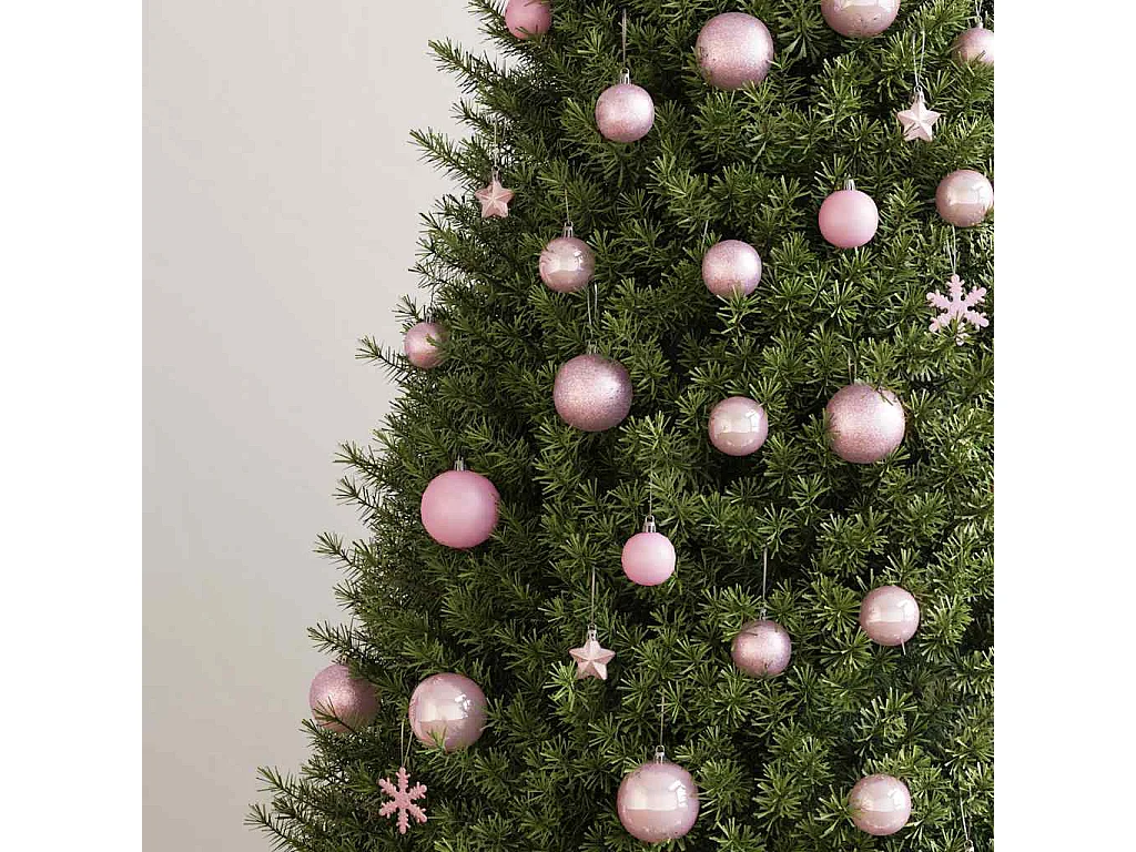 Ensemble de boules de Noël 111 pièces rose polystyrène