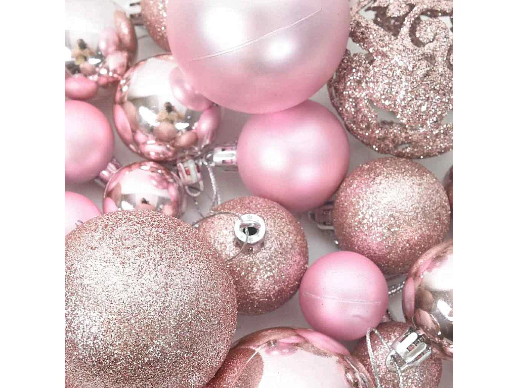Ensemble de boules de Noël 111 pièces rose polystyrène