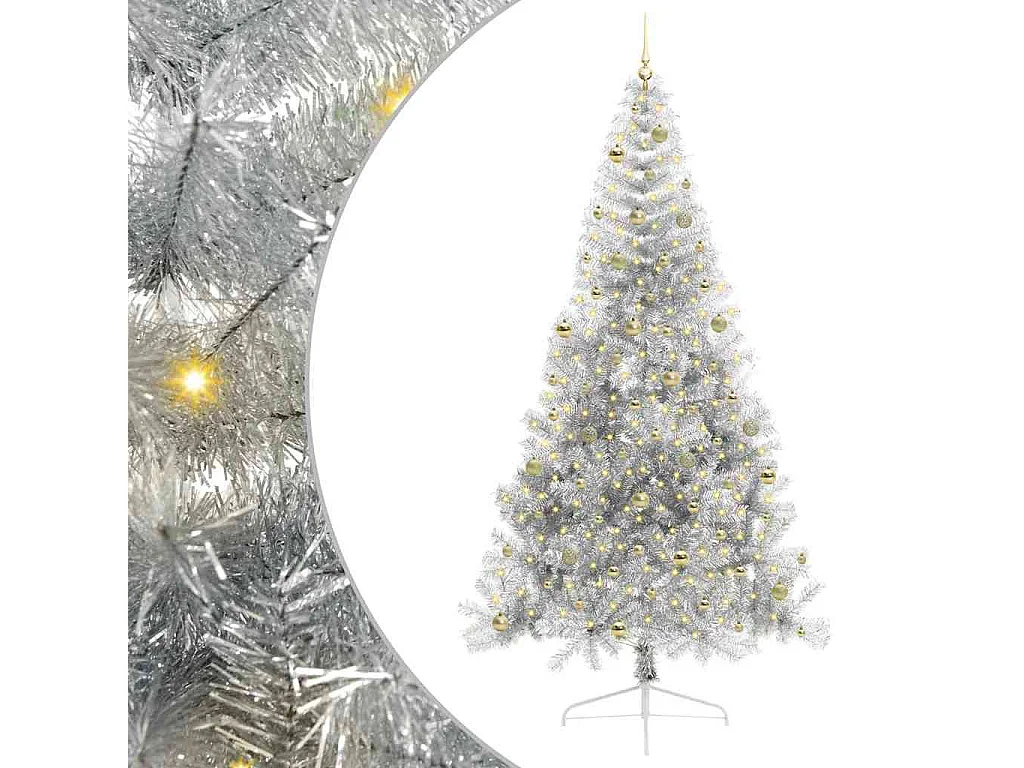 Sapin de Noël artificiel pré-éclairé Argent 240 cm PET