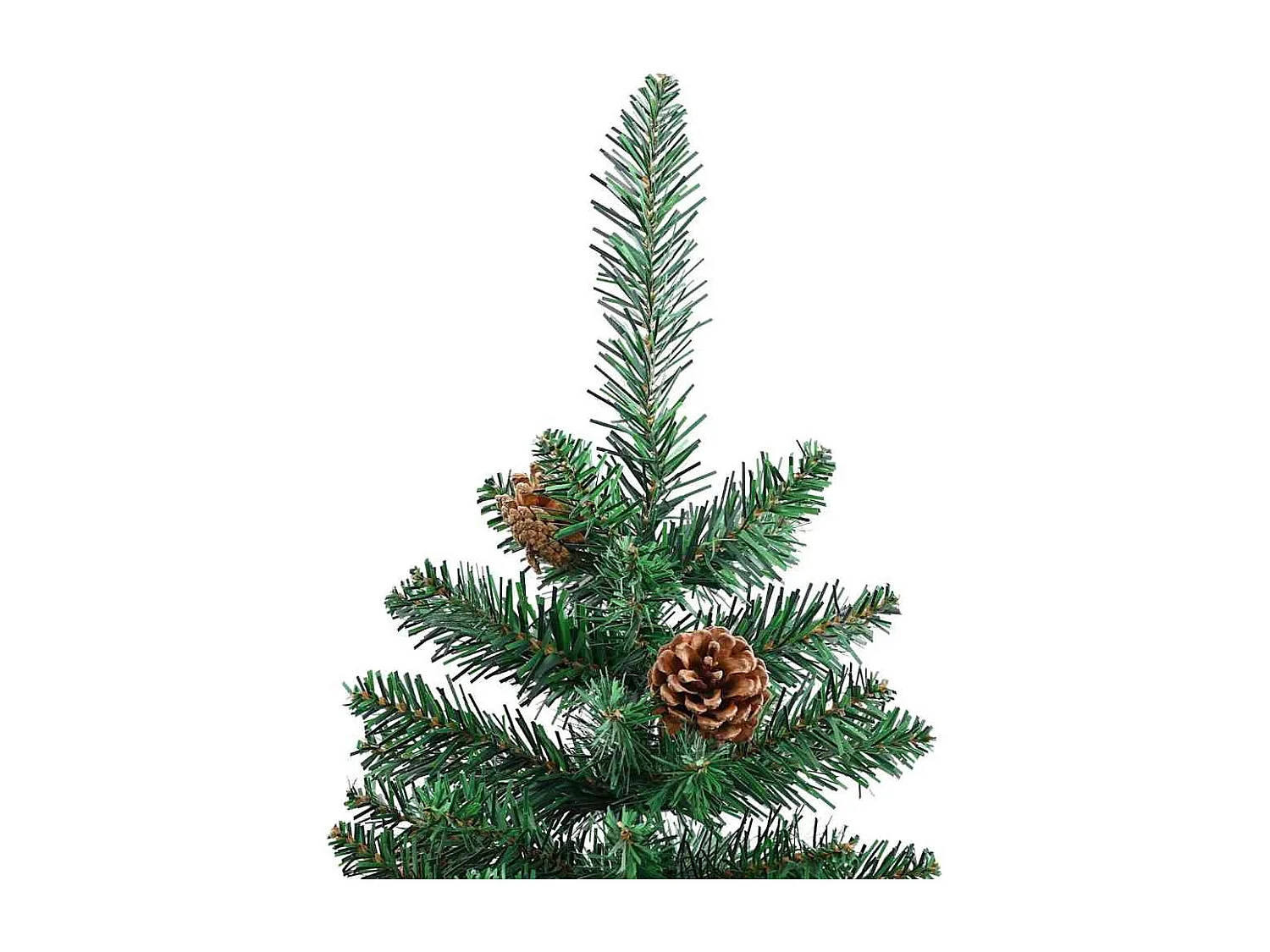 Albero di Natale sottile con vero legno e pigne verdi 150cm PVC