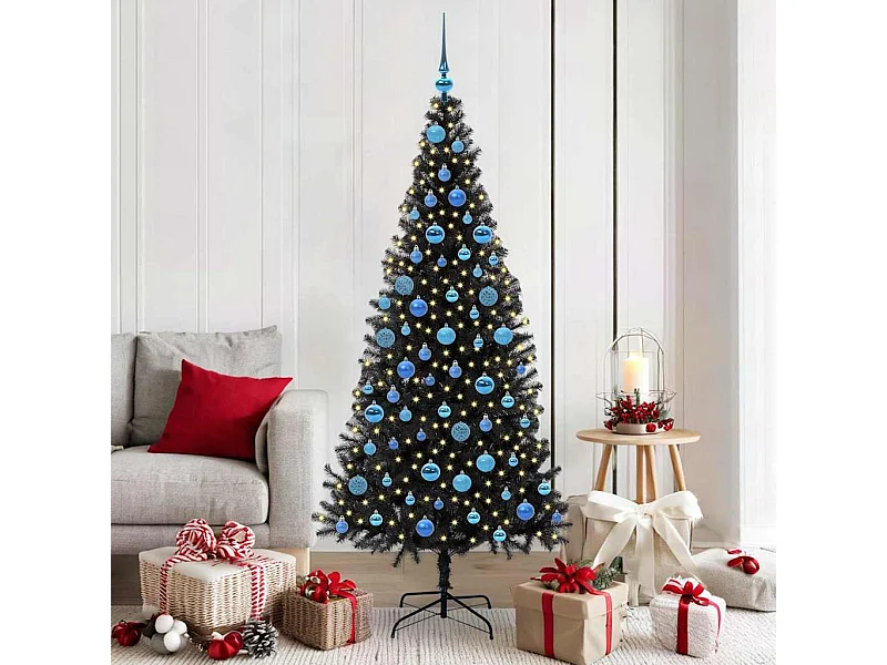 Sapin de Noël avec 300 LED avec support Noir 180 cm PVC