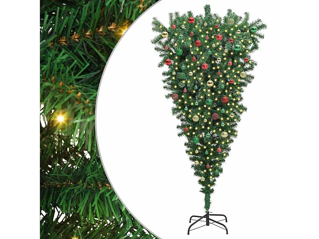 Sapin de Noël artificiel pré-éclairé à l'envers avec ensemble de boules