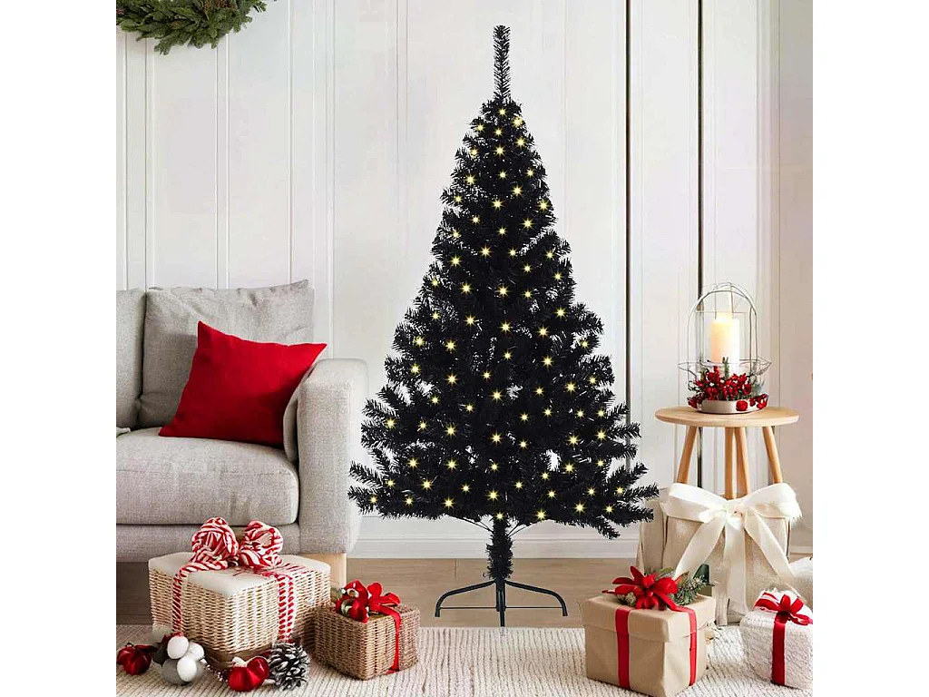 Künstlicher Weihnachtsbaum mit Beleuchtung, Schwarz, 150 cm, PVC