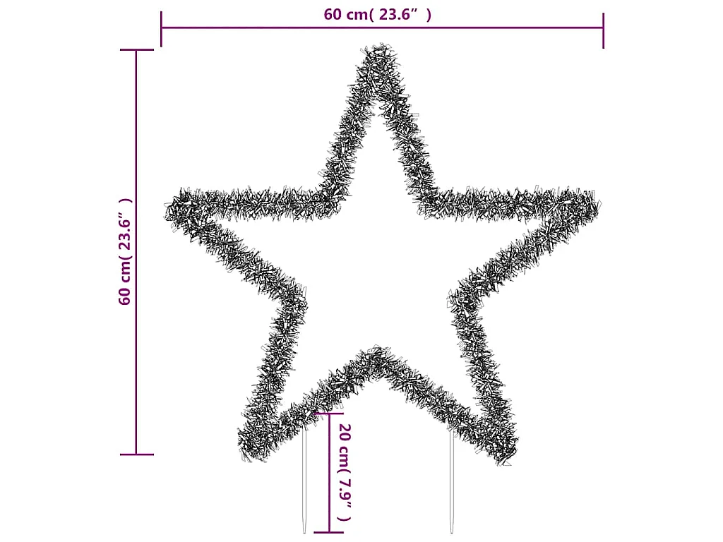 Decorazione luminosa a stella di Natale con picchetti 80 LED 60 cm