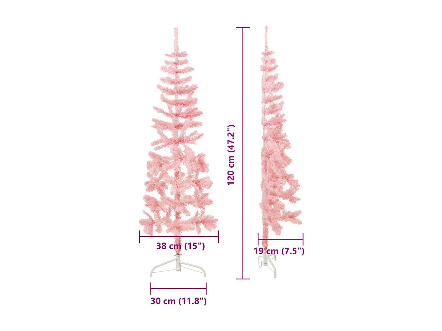 Albero di Natale artificiale mezzo sottile con supporto rosa 120 cm