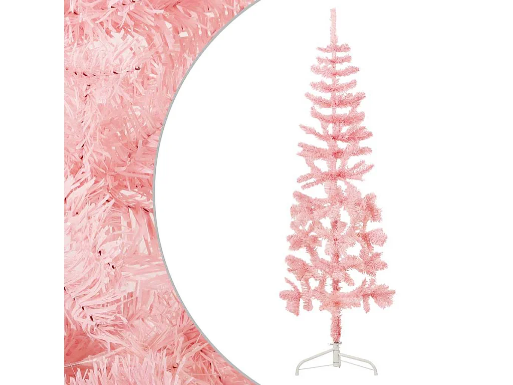 Halfslanke kunstkerstboom met standaard roze 120cm