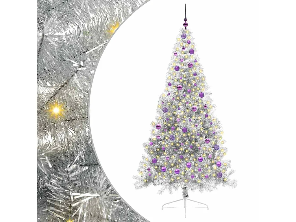 Sapin de Noël artificiel pré-éclairé Argent 210 cm PET