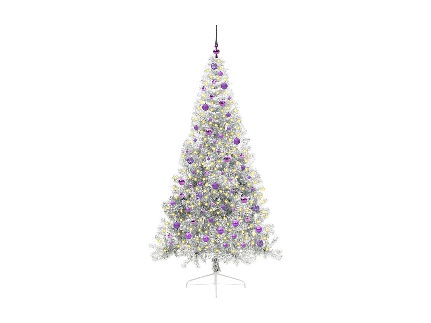 Voorverlichte kunstkerstboom zilver 210cm PET