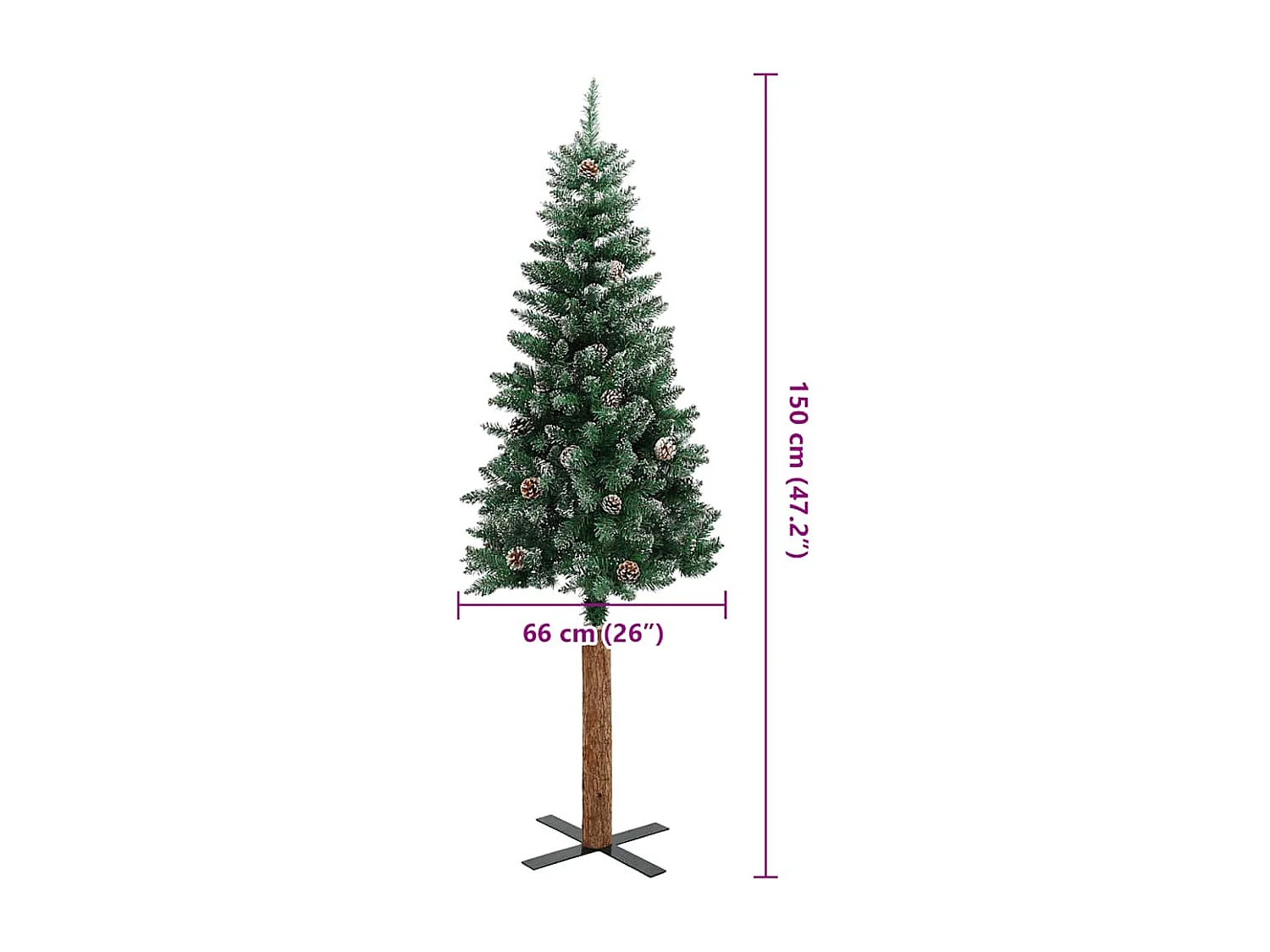 Albero di Natale sottile in vero legno e verde neve bianco 150 cm