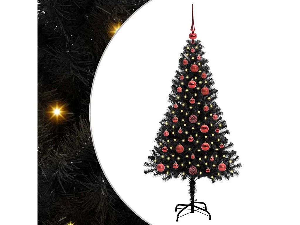 Sapin de Noël avec 150 LED avec support Noir 120 cm PVC
