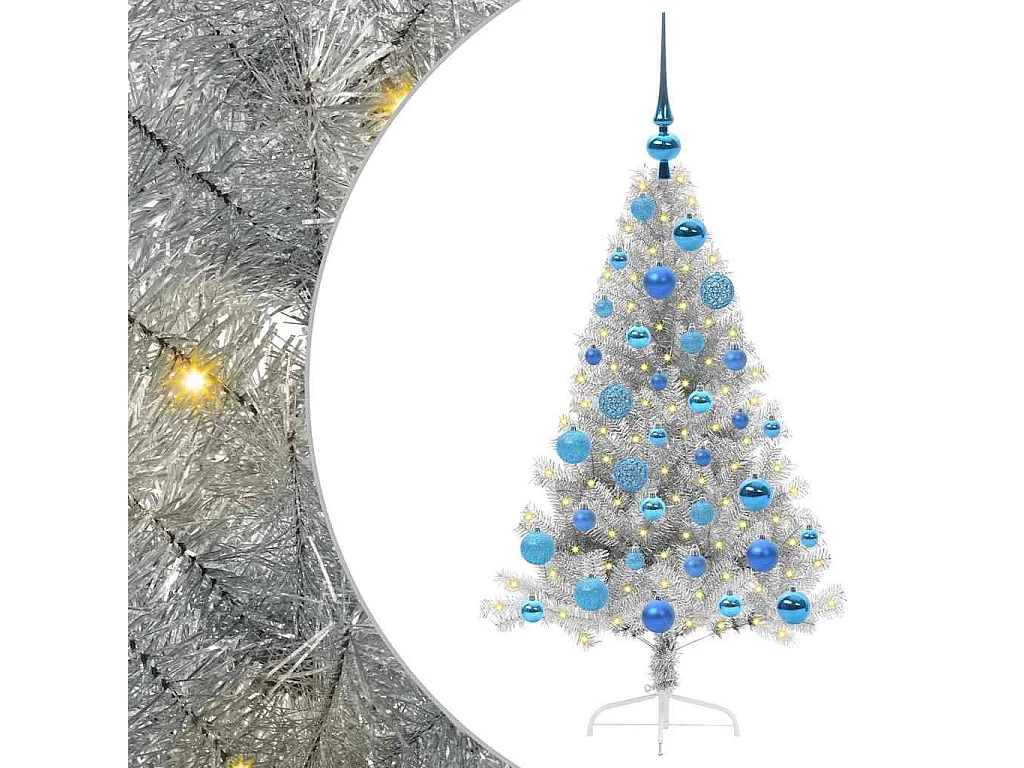 Voorverlichte kunstkerstboom zilver 120cm PET