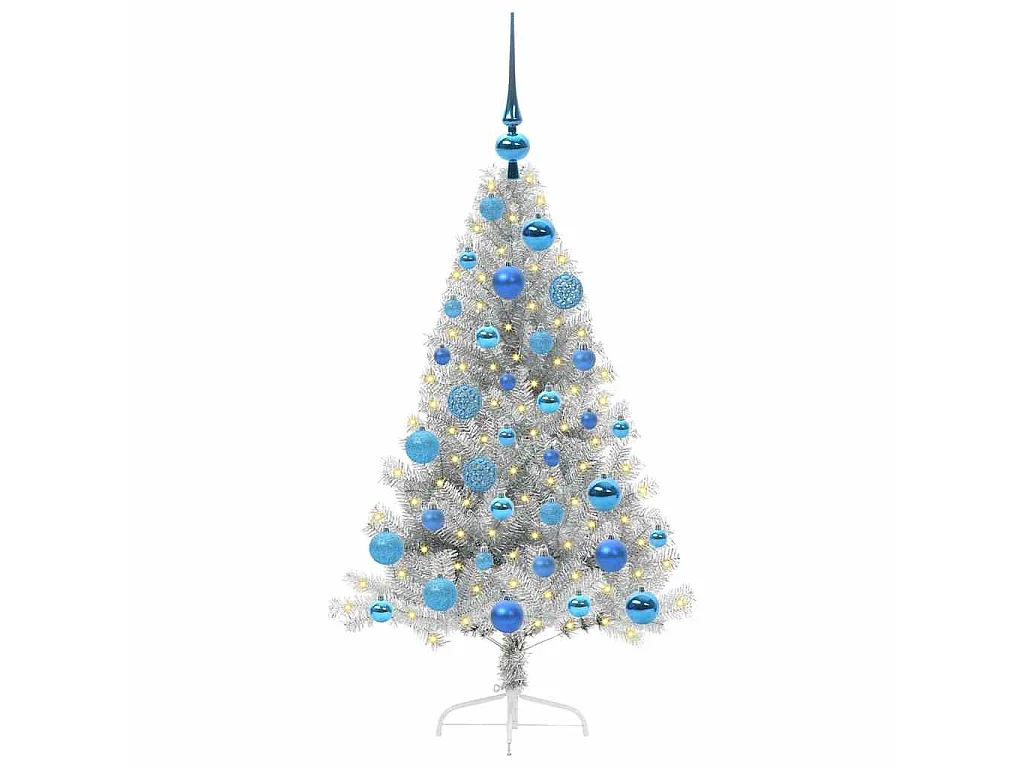 Voorverlichte kunstkerstboom zilver 120cm PET