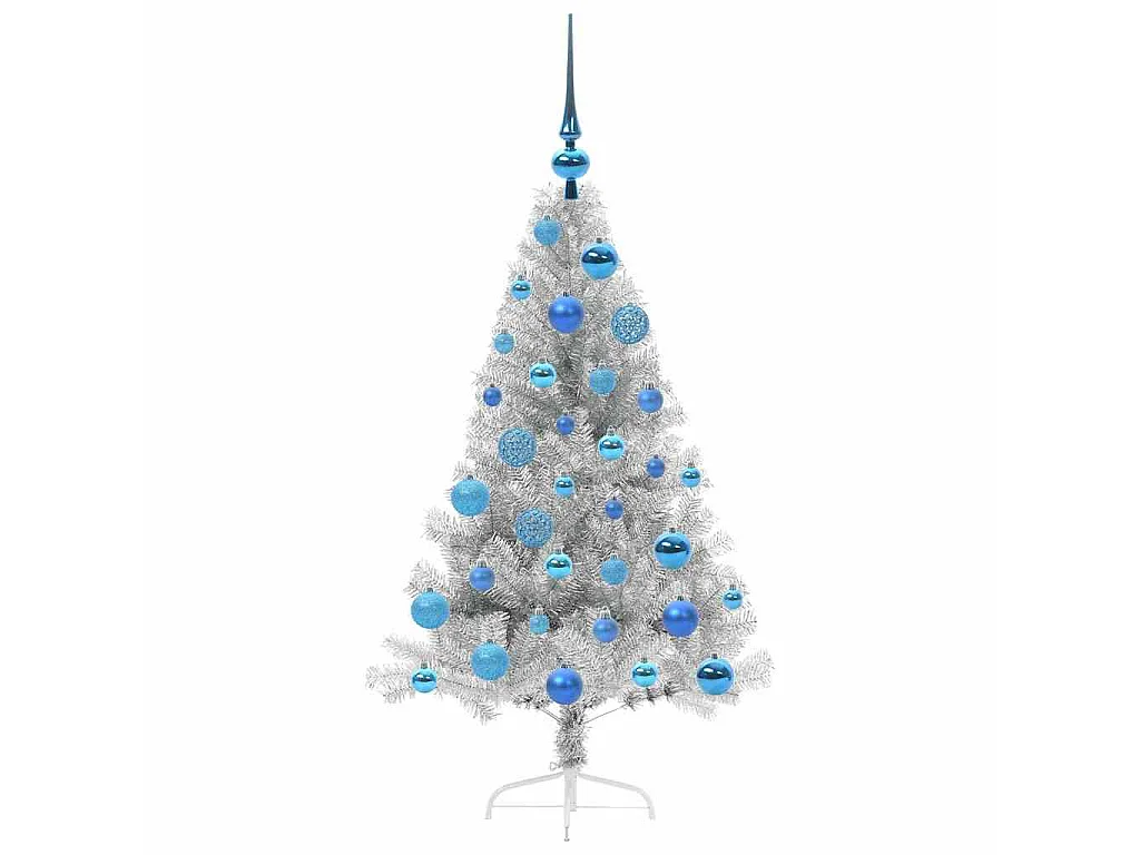 Voorverlichte kunstkerstboom zilver 120cm PET