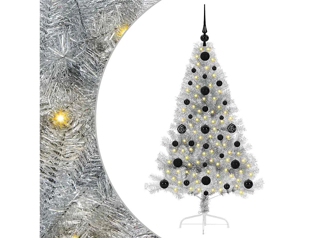 Voorverlichte kunstkerstboom zilver 120cm PET