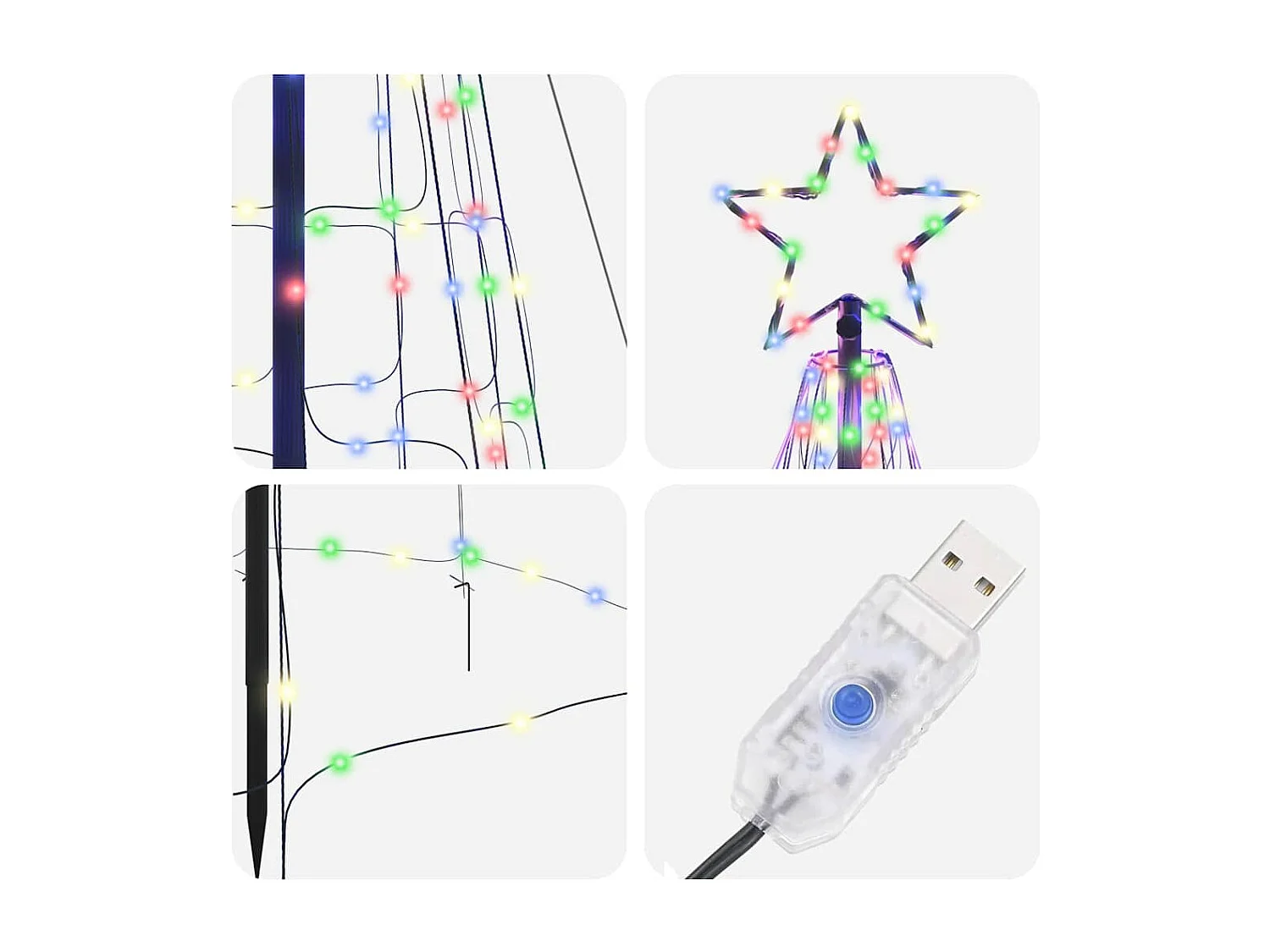 Arbre de Noël LED avec piquets au sol Multicolore 400 cm Fer