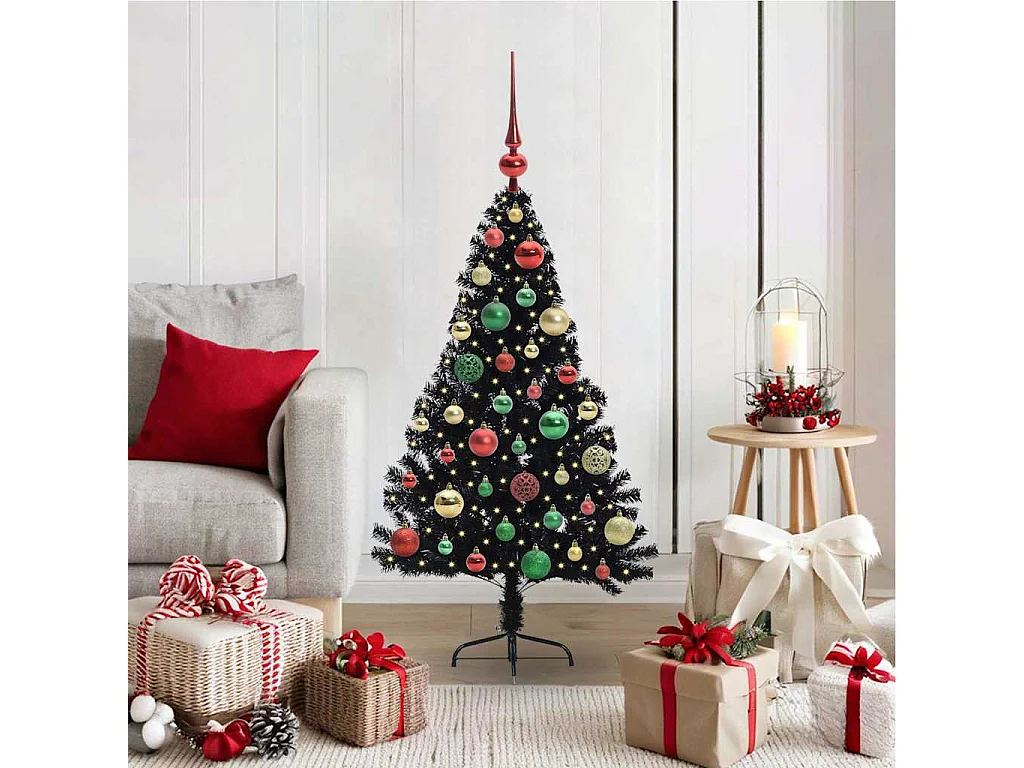 Sapin de Noël artificiel pré-éclairé Noir 120 cm PVC