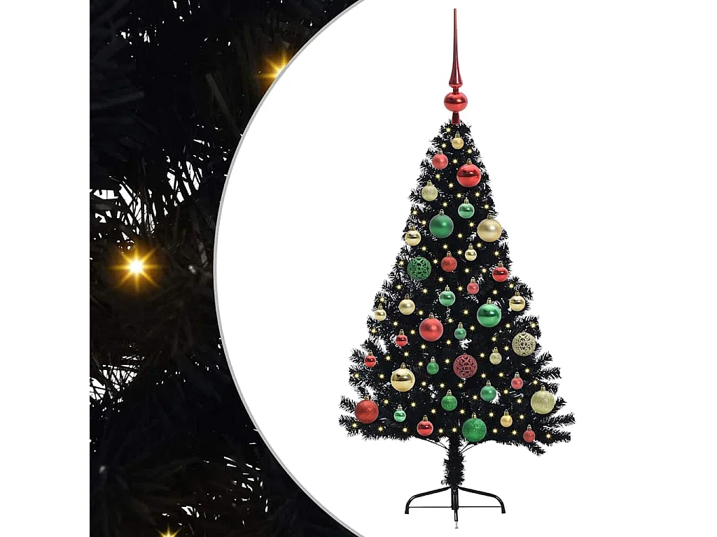 Sapin de Noël artificiel pré-éclairé Noir 120 cm PVC