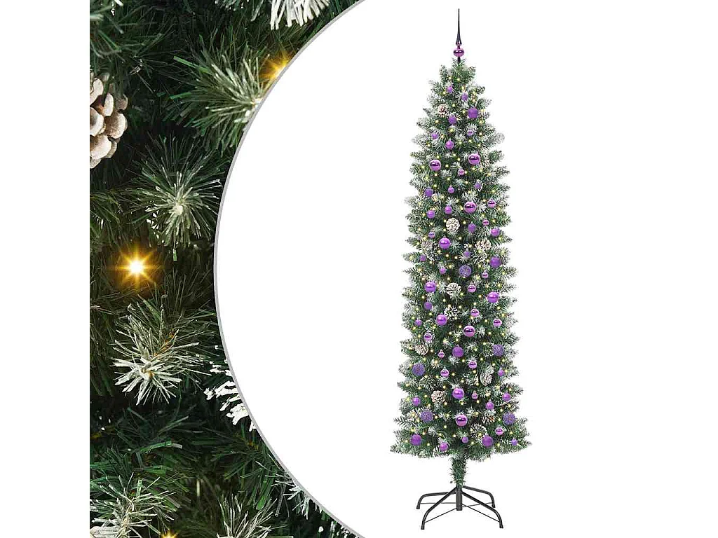 Albero di Natale artificiale sottile con 300 LED Verde e bianco 240 cm