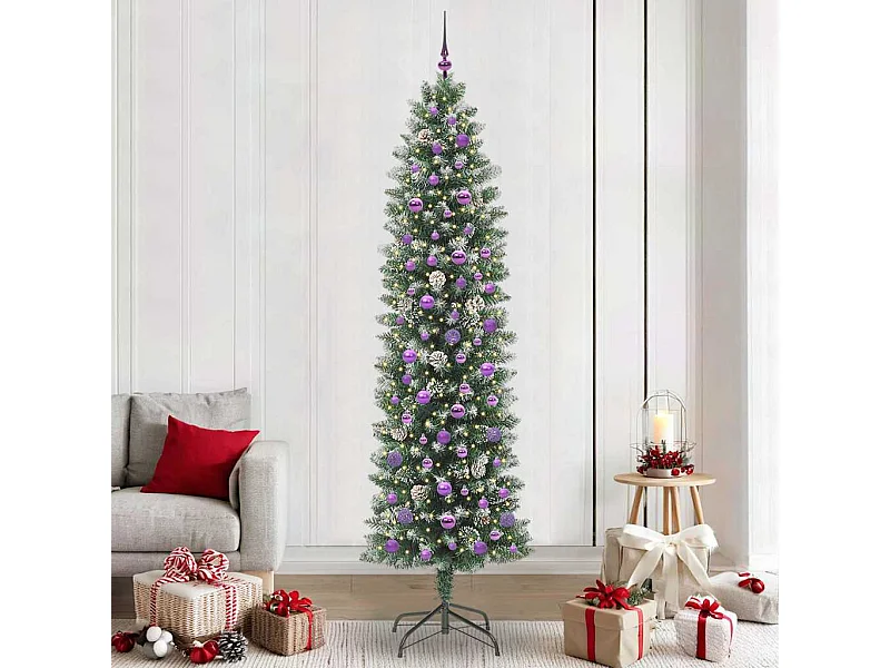 Albero di Natale artificiale sottile con 300 LED Verde e bianco 240 cm