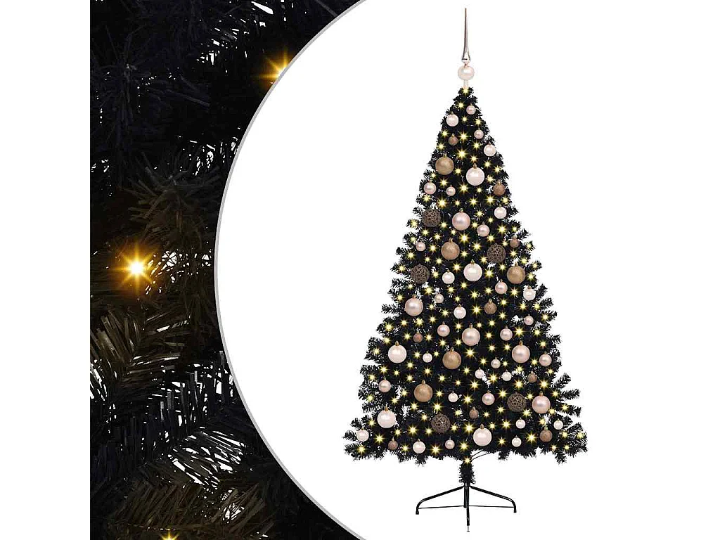 Sapin de Noël artificiel pré-éclairé Noir 180 cm PVC