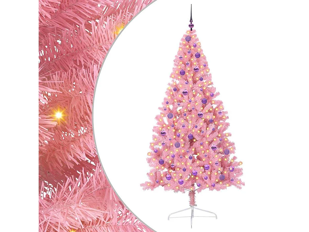 Künstlicher Weihnachtsbaum mit Beleuchtung, Rosa, 210 cm, PVC