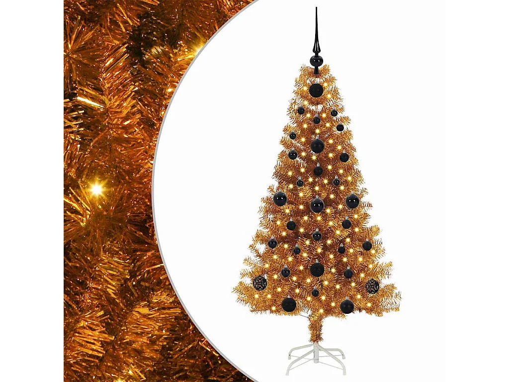 Sapin de Noël avec 150 LED avec support Doré 120 cm PET