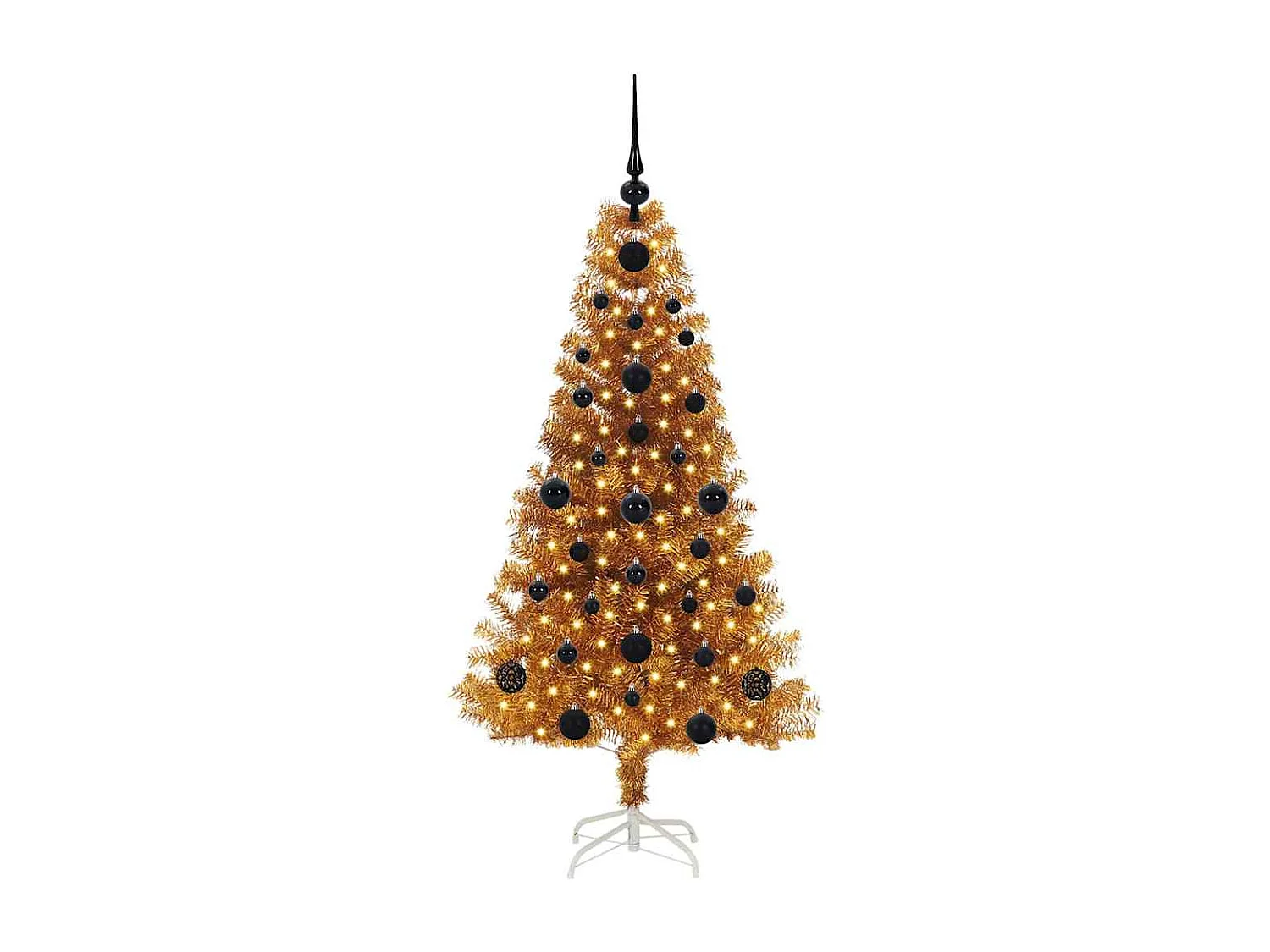 Sapin de Noël avec 150 LED avec support Doré 120 cm PET