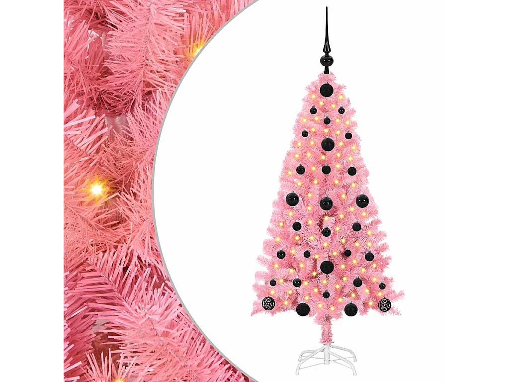 Sapin de Noël avec 150 LED avec support Rose 120 cm PVC