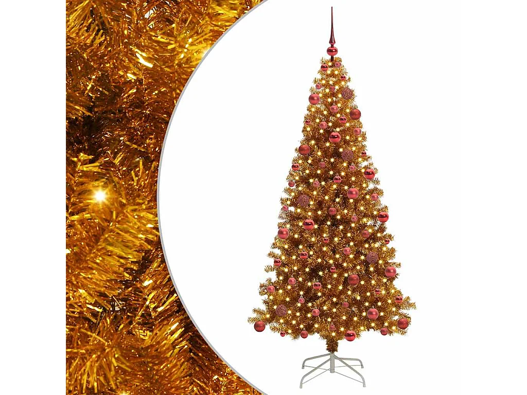 Sapin de Noël avec 300 LED avec support Doré 180 cm PET