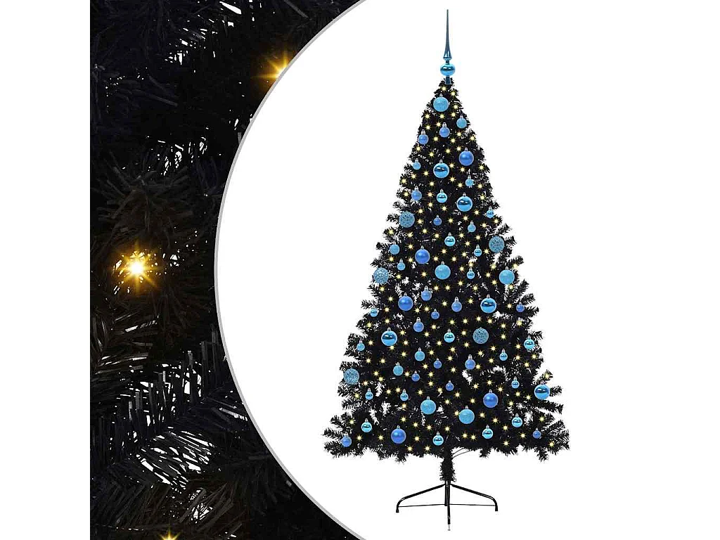 Künstlicher Weihnachtsbaum mit Beleuchtung, Schwarz, 180 cm, PVC