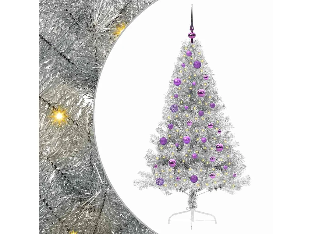 Beleuchteter künstlicher Weihnachtsbaum Silber 150cm PET