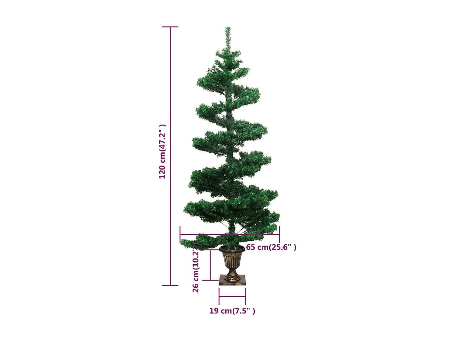 Albero di Natale a spirale preilluminato con vaso verde 120 cm PVC