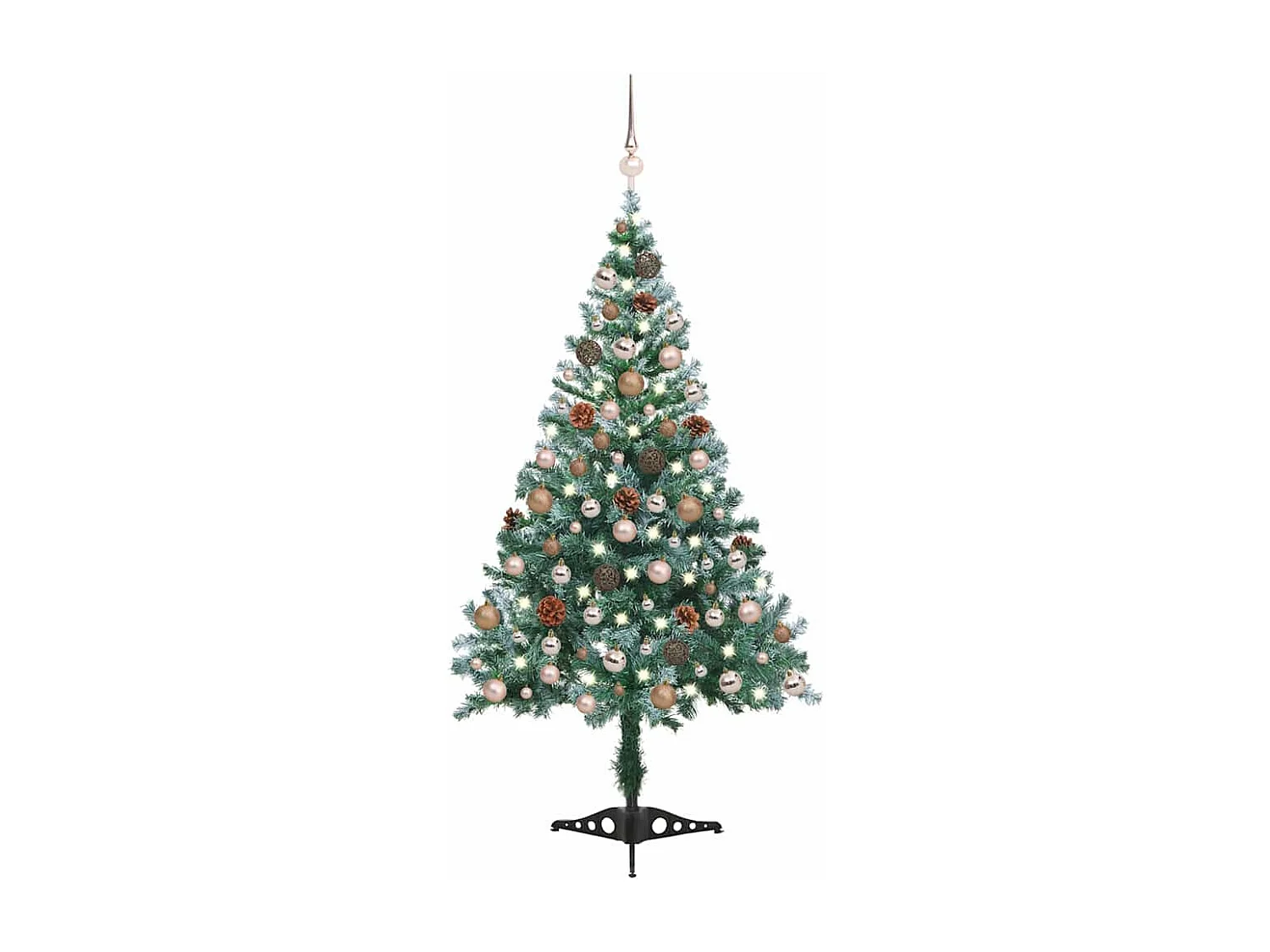 Arbre de Noël givré pré-éclairé et boules pommes de pin 150 cm