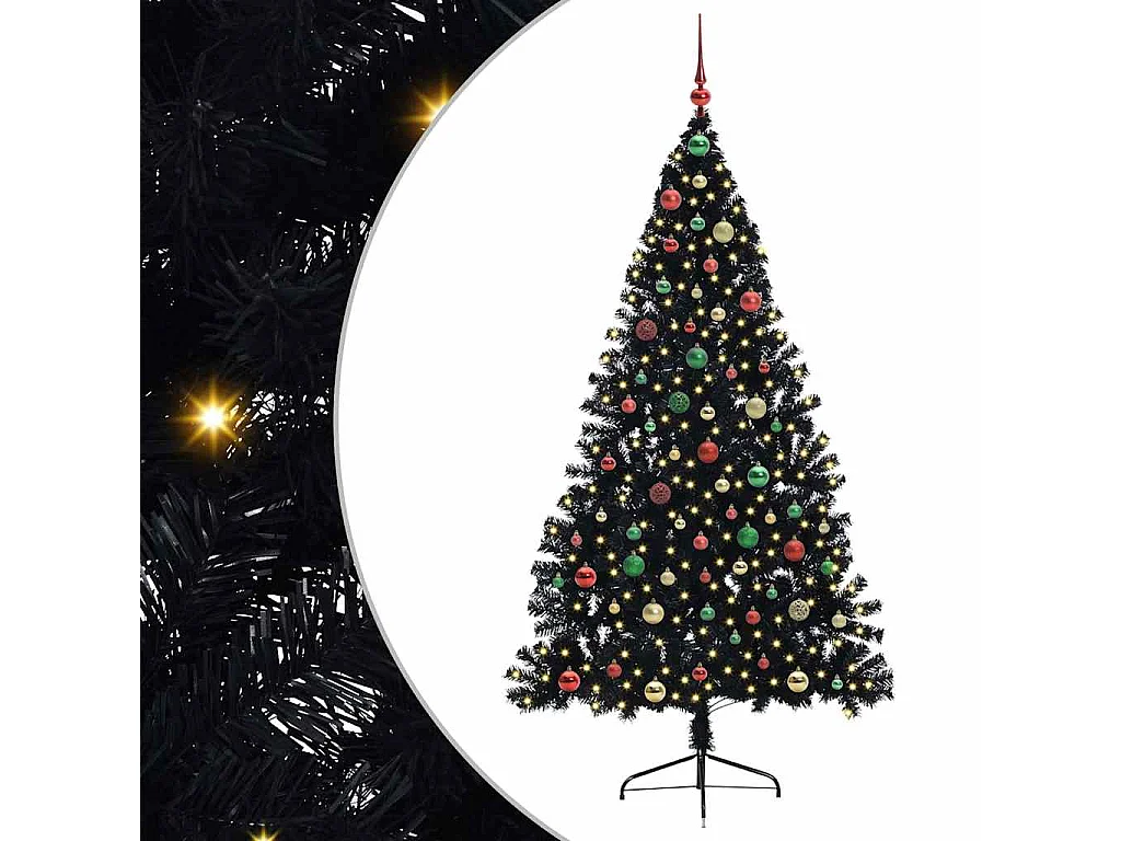 Sapin de Noël artificiel pré-éclairé Noir 180 cm PVC