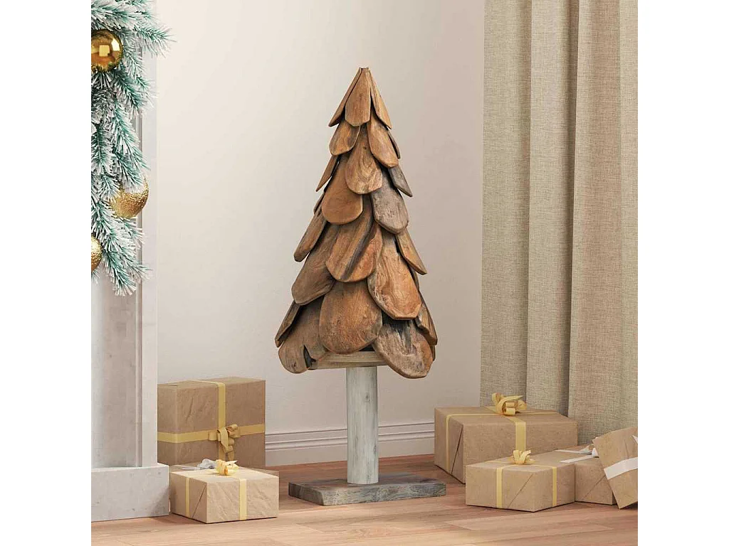 Albero di Natale con supporto marrone 90 cm in legno massello di teak