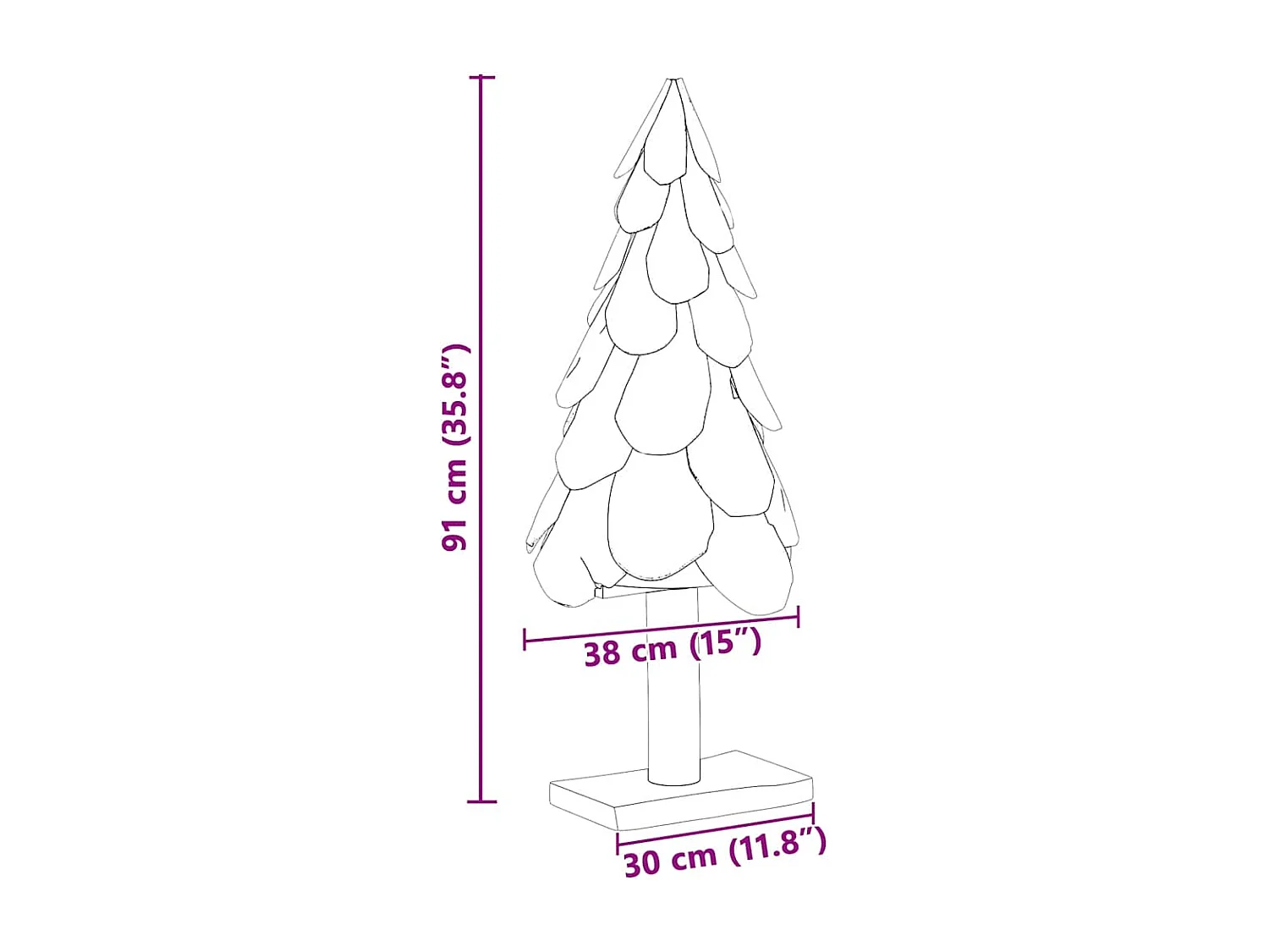 Albero di Natale con supporto marrone 90 cm in legno massello di teak