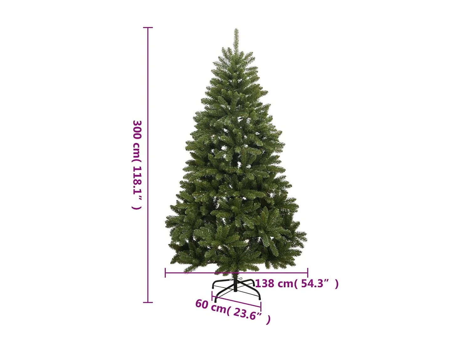 Sapin de Noël artificiel à charnières avec support vert 300 cm
