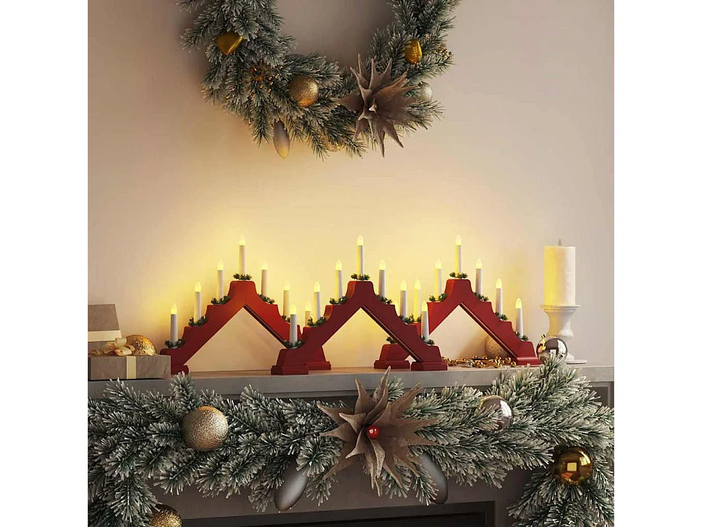 Pont de bougie de Noël 3 pcs Rouge 39.5 x 5 x 29 cm Pin massif