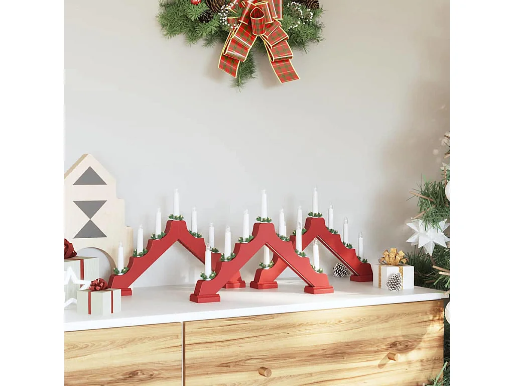 Pont de bougie de Noël 3 pcs Rouge 39.5 x 5 x 29 cm Pin massif