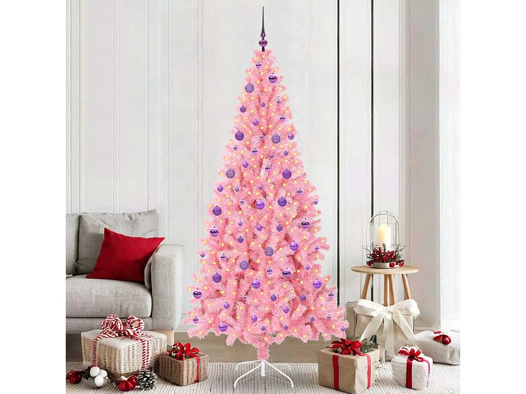 Sapin de Noël avec 300 LED avec support Rose 210 cm PVC