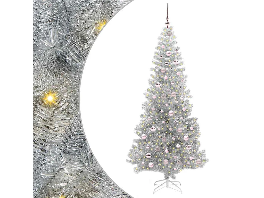 Sapin de Noël avec 300 LED avec support Argent 210 cm PET
