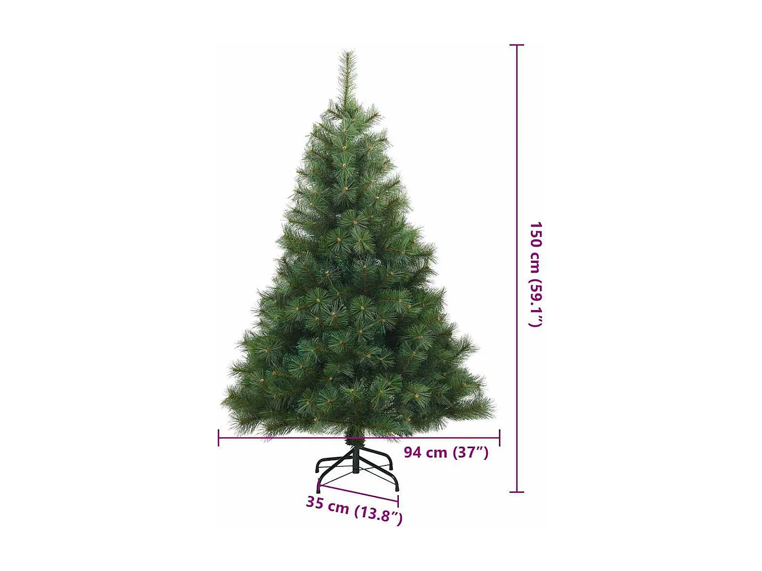 Albero di Natale artificiale con rami incernierati verde 150 cm